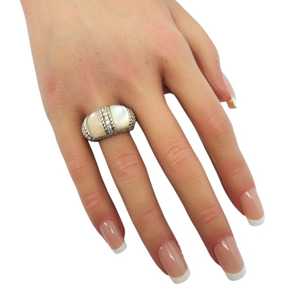 Judith Ripka Sterling Mother Of Pearl & Rose Quartz Ring Size 7 #21107 - Picture 8 of 9